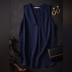 Violet + Claire Navy Sleeveless V‑Neck Blouse – Size L